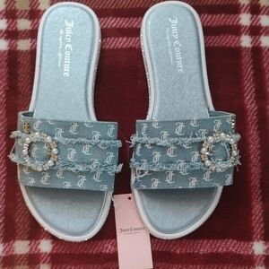 Juicy Couture Blue Denim Slide Sandals
